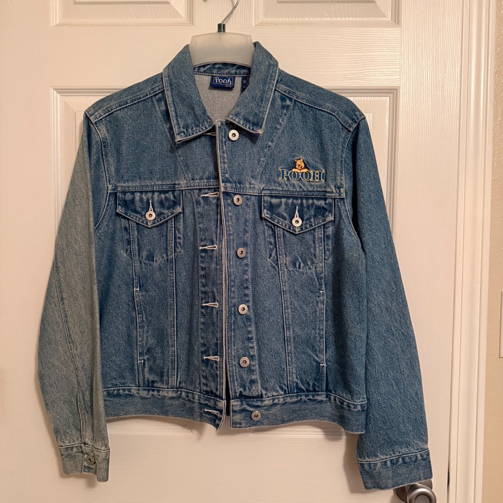 Vintage Disney Winnie the Pooh Denim Jacket Medium Blue Embroidered Cotton